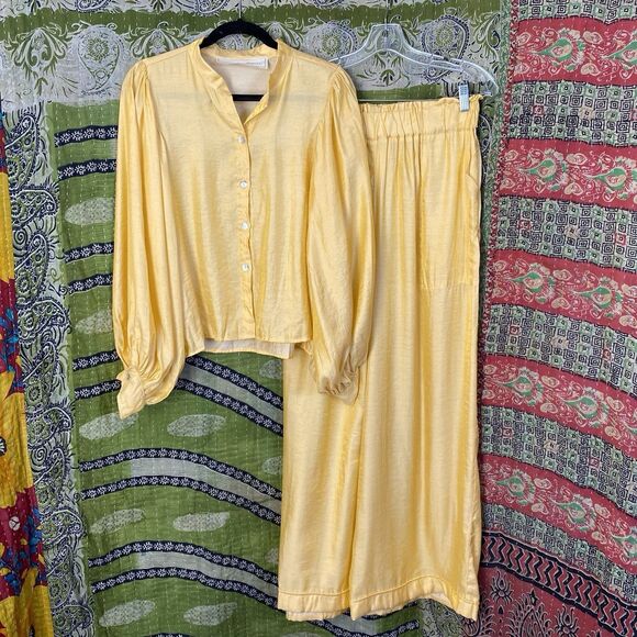 NWOT Jen's Pirate Booty Golden Sun Silk Blend Blouse/ Wide Leg Set Size Large - Picture 2 of 16